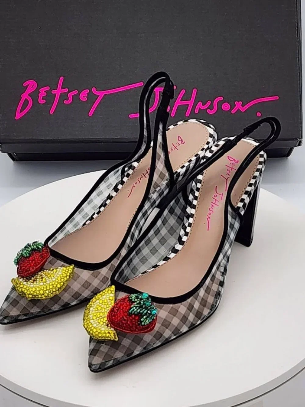 Betsey Johnson Laney Black Fruit Rhinestone Slingback Pumps Women’s Size 6.5 - Picture 6 of 10